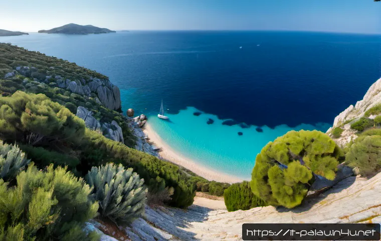 팔라우 가라룽 바다 전망 - Photorealistic panoramic sea view from Garalung, Palau, Sardinia, overlooking the turquoise waters o...