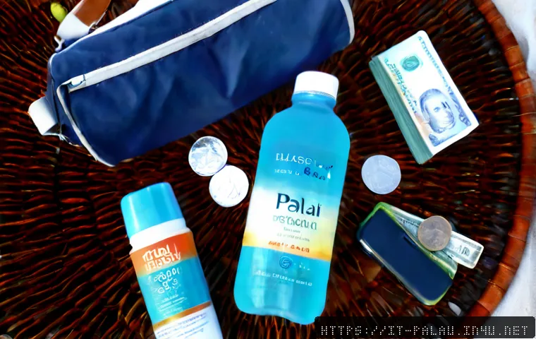 Home 15 팔라우 쇼핑 리스트 - Photorealistic travel shopping flat lay for an Italian visitor in Palau: reef-safe sunscreen, reusab...